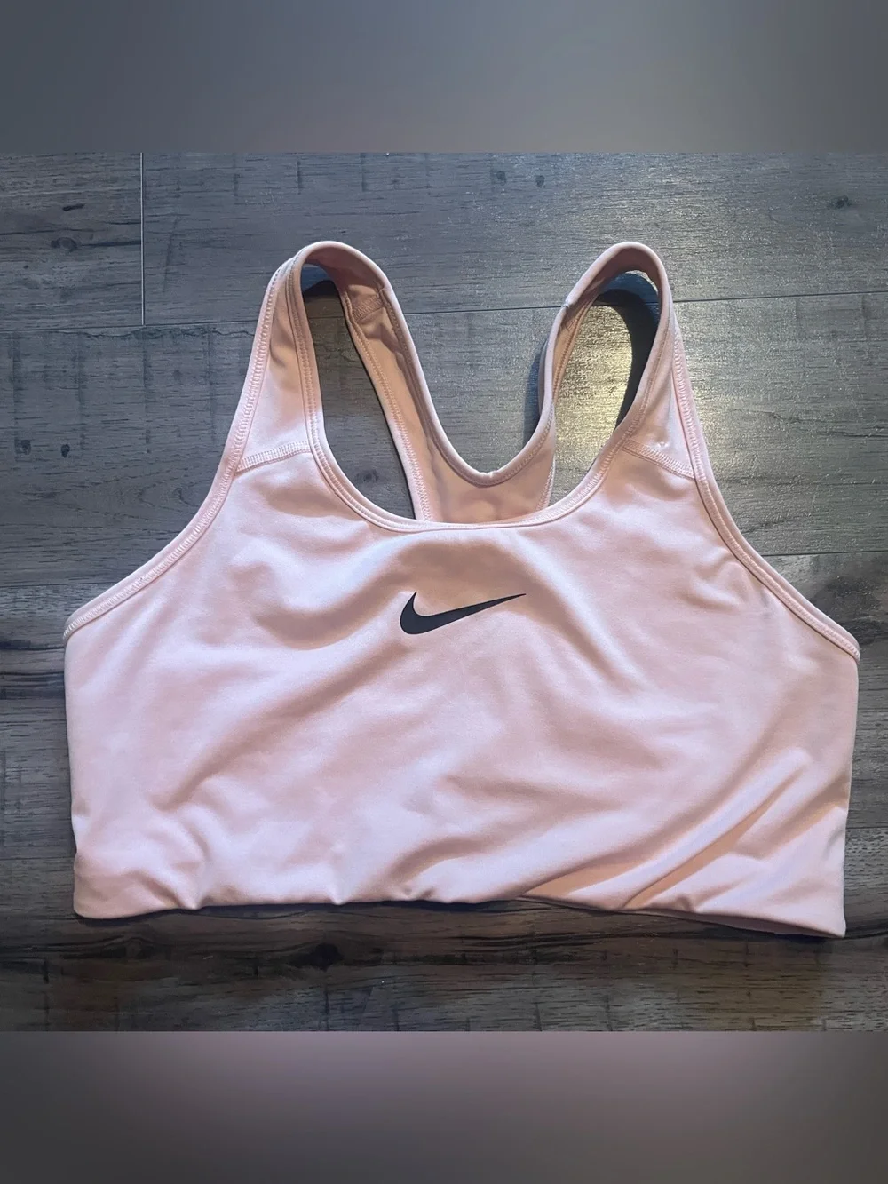 Nike Light Pink Racerback Sports Bra with Black Swoosh